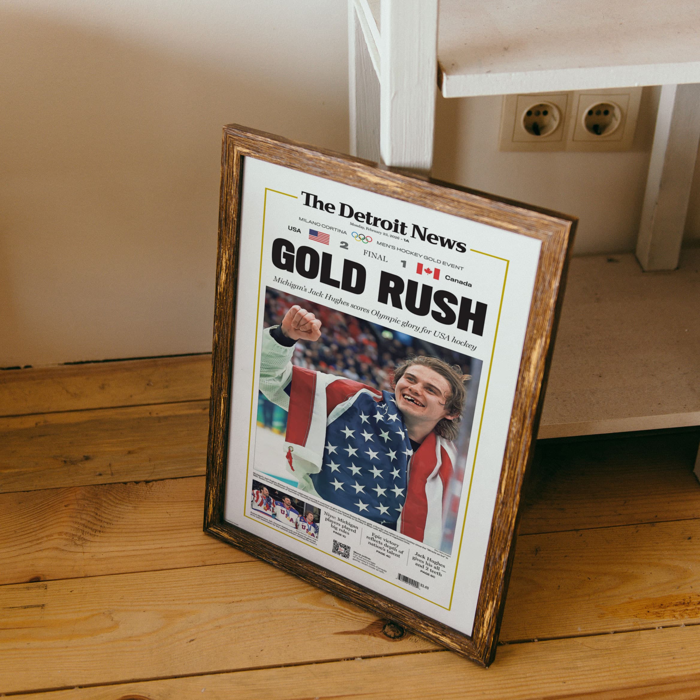 Gold Rush Jack Hughes Team USA Hockey Olympics Front Page Wall Art - Image 11