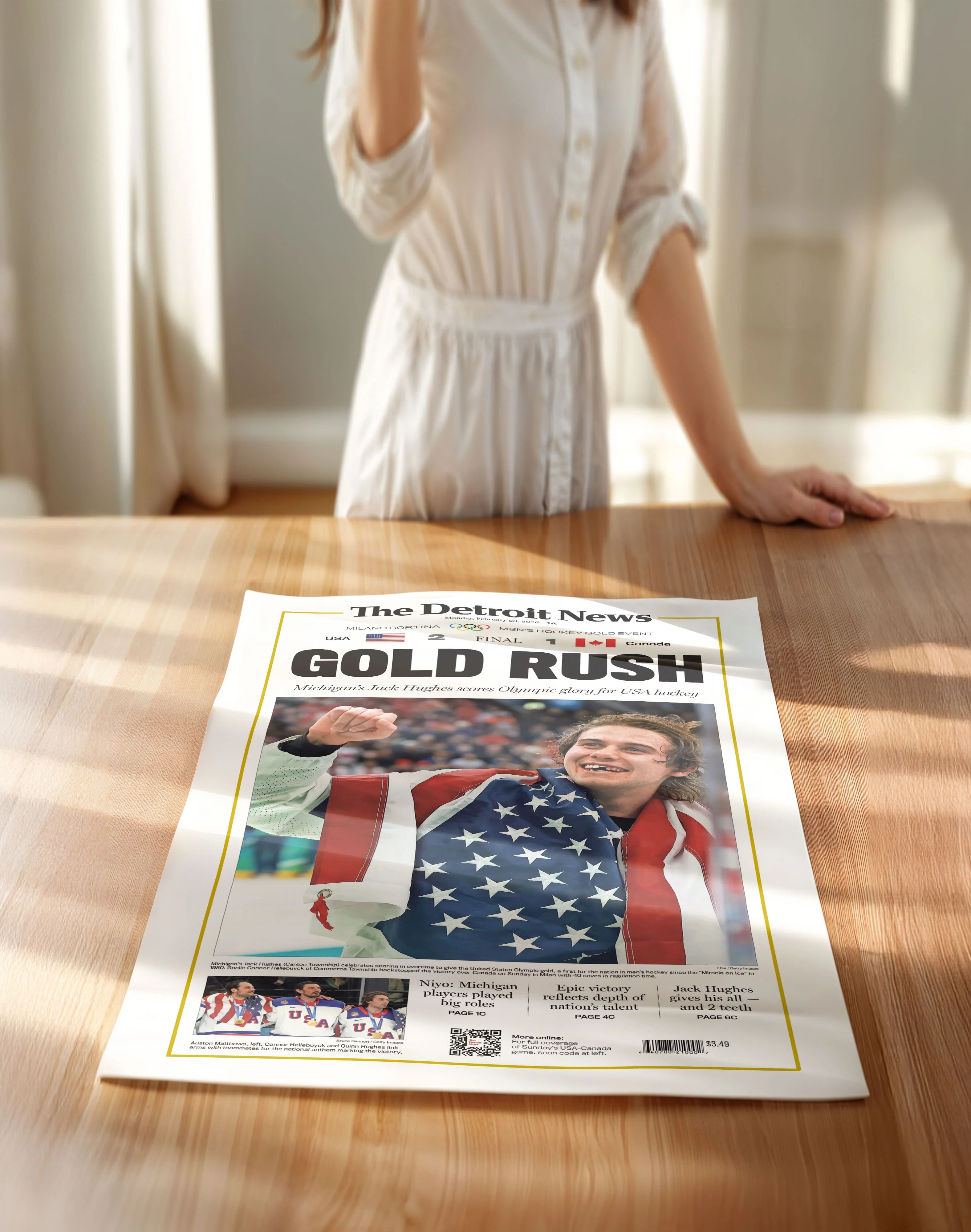 Gold Rush Jack Hughes Team USA Hockey Olympics Front Page Wall Art - Image 12