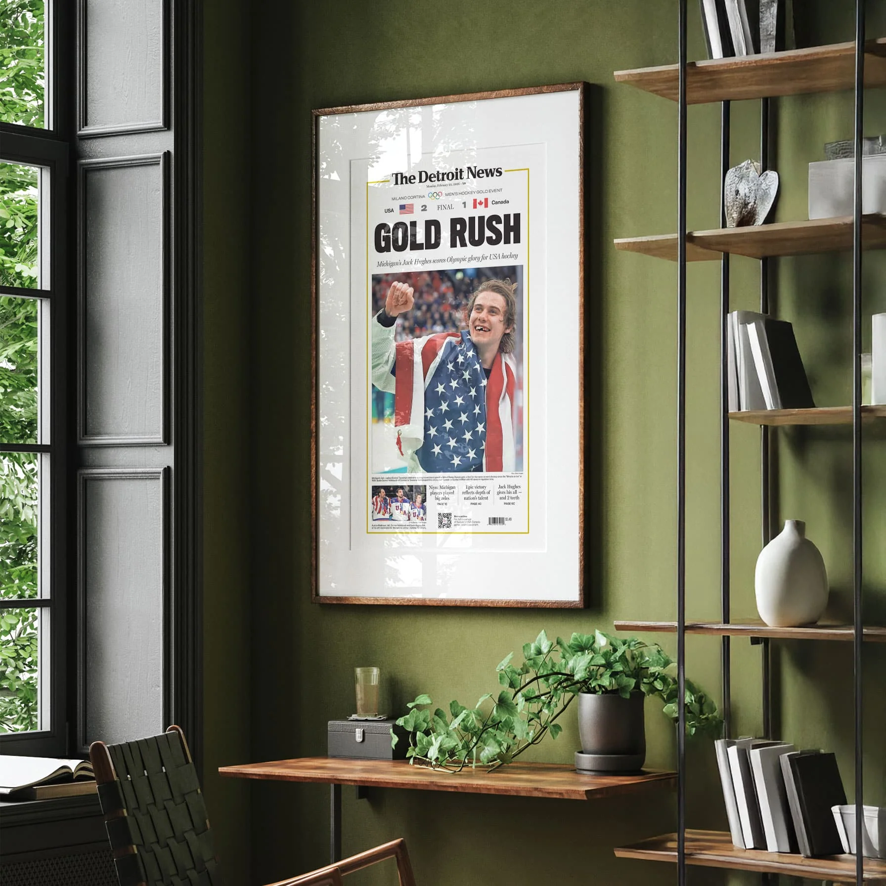 Gold Rush Jack Hughes Team USA Hockey Olympics Front Page Wall Art - Image 4