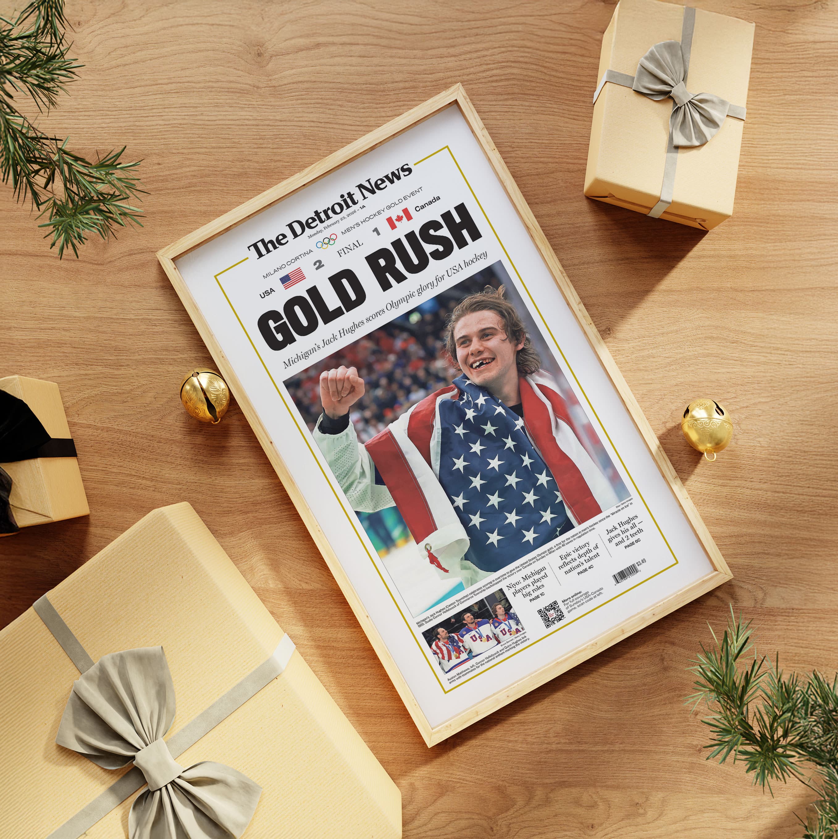 Gold Rush Jack Hughes Team USA Hockey Olympics Front Page Wall Art - Image 6