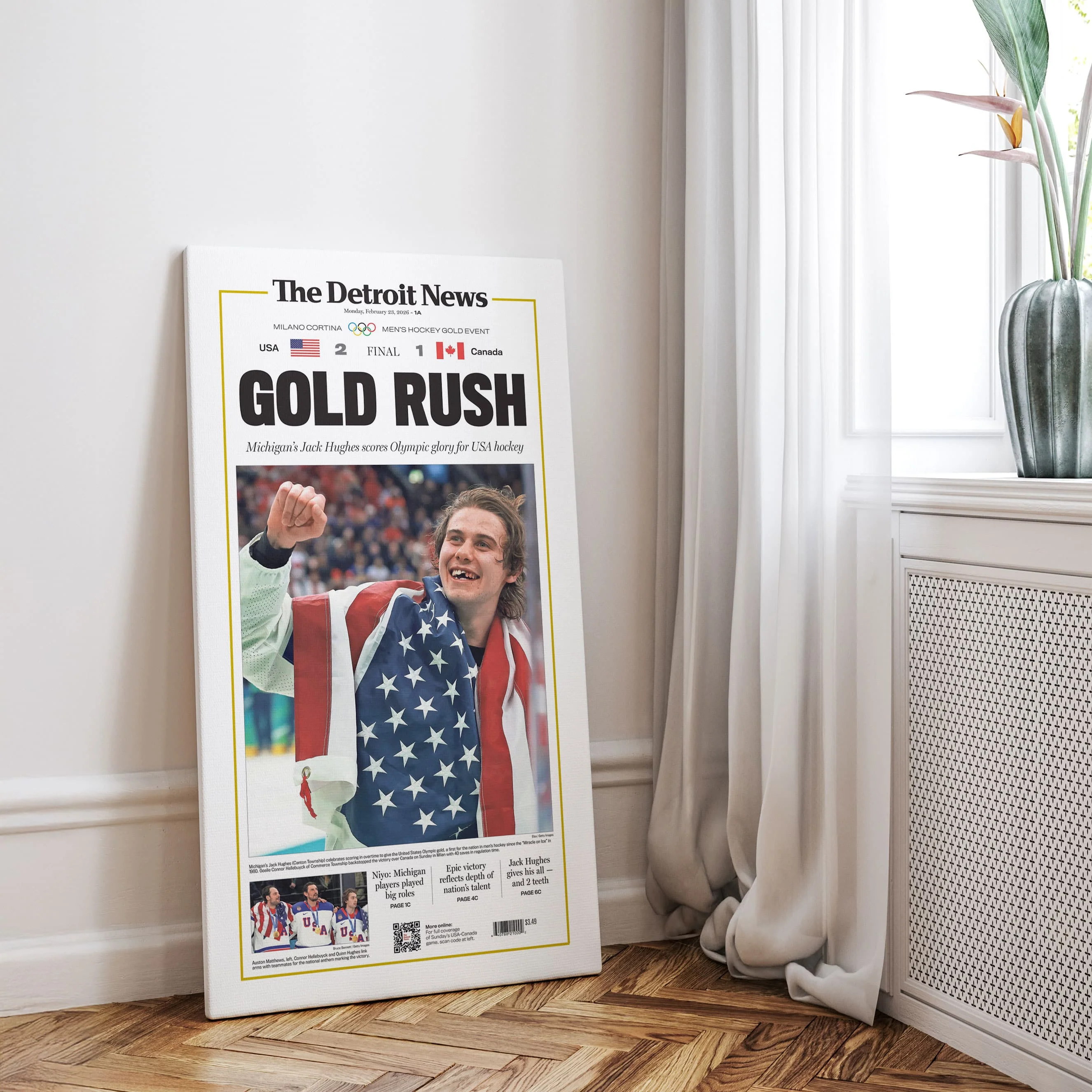 Gold Rush Jack Hughes Team USA Hockey Olympics Front Page Wall Art - Image 7
