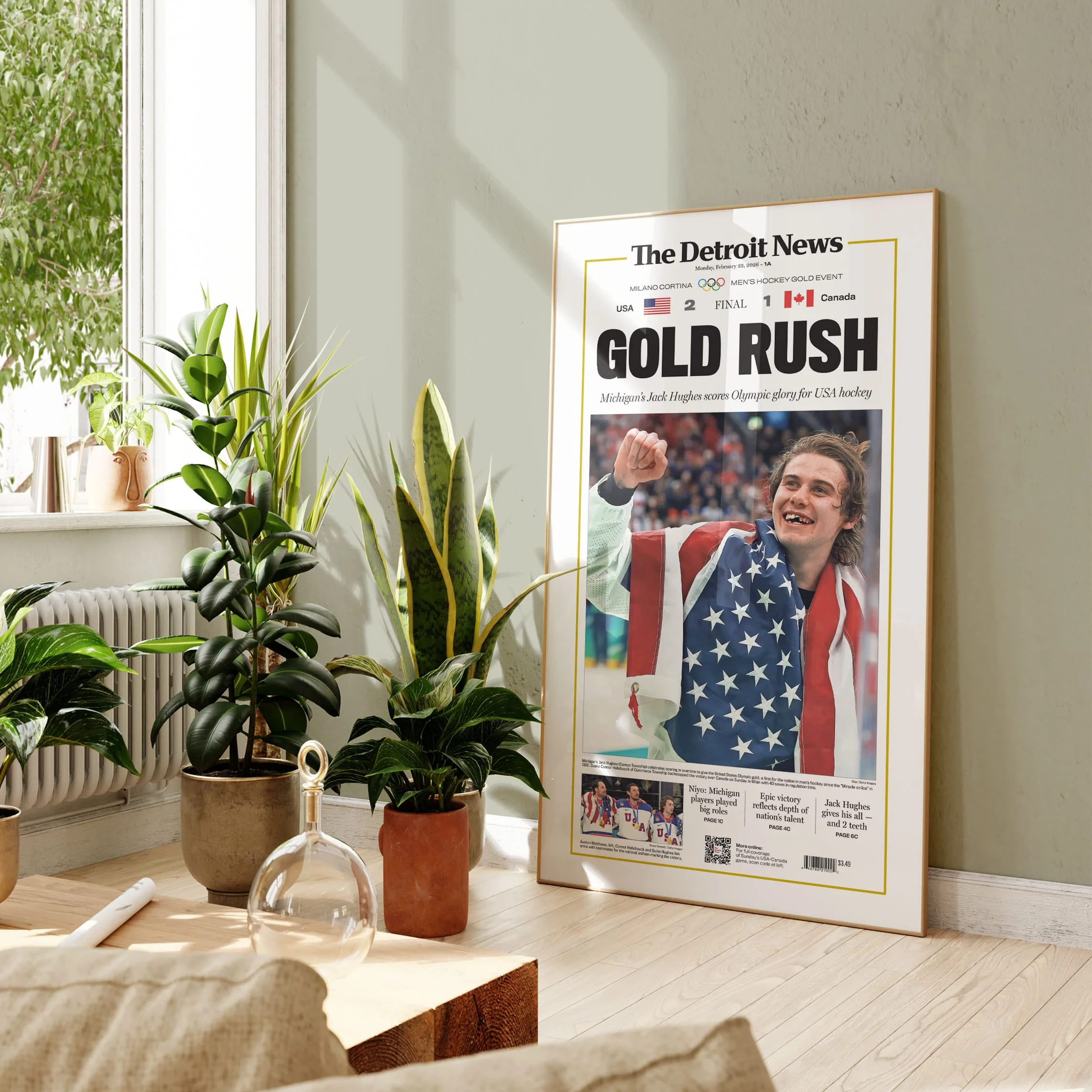 Gold Rush Jack Hughes Team USA Hockey Olympics Front Page Wall Art - Image 8