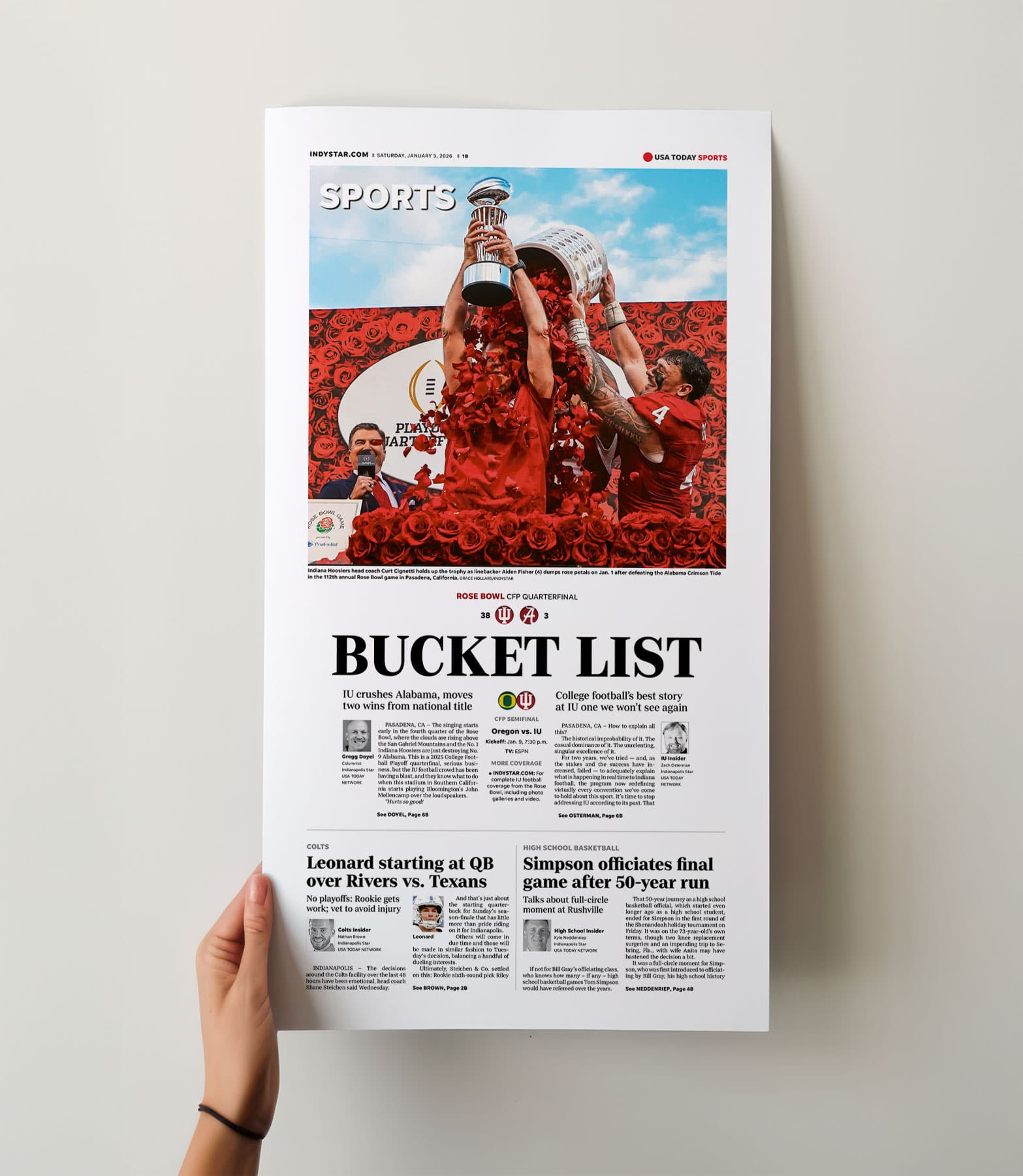 Indiana Football Rose Bowl Champs Front Page Wall Art - Image 3
