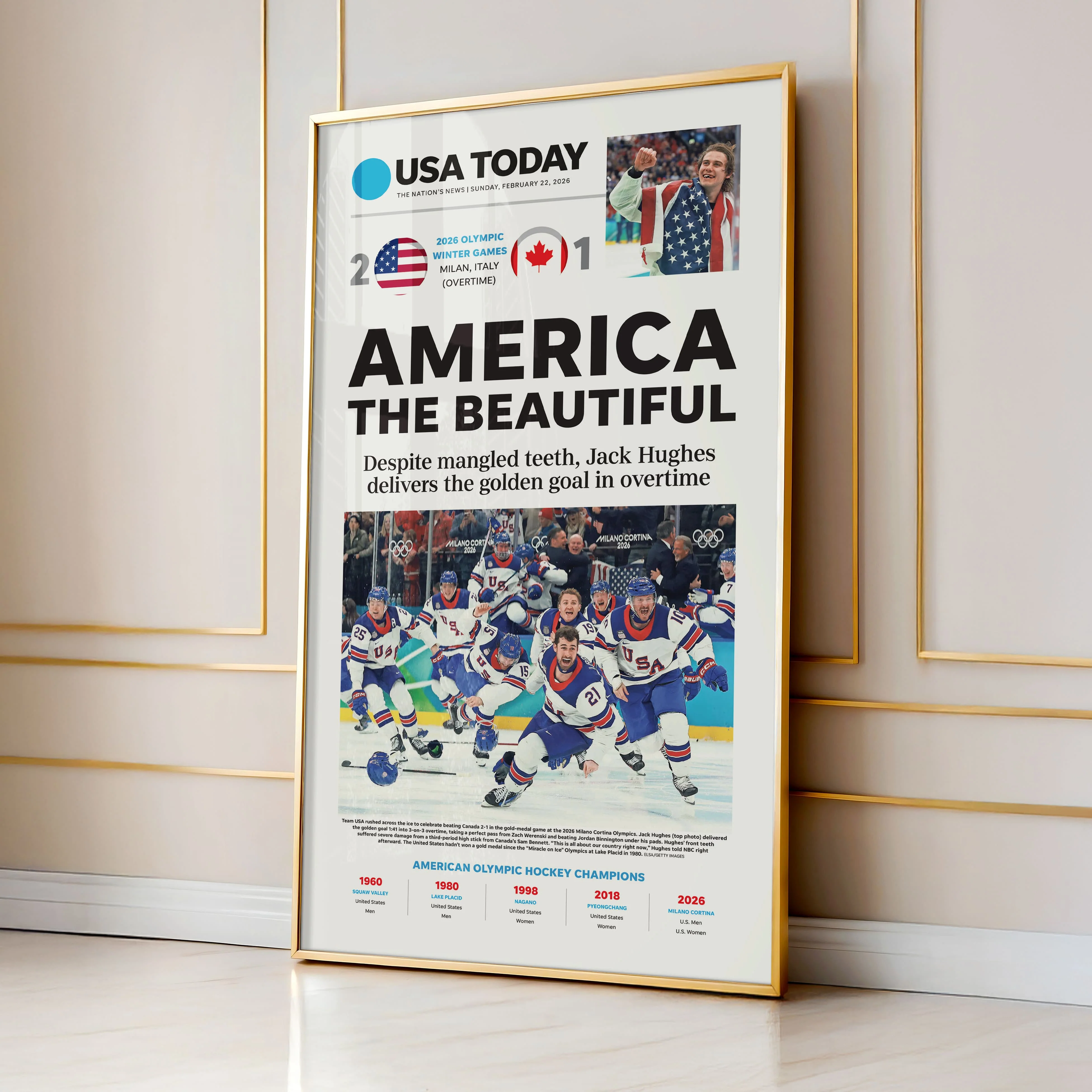 Team USA Hockey Olympics 2026 Gold Front Page Wall Art - Image 3